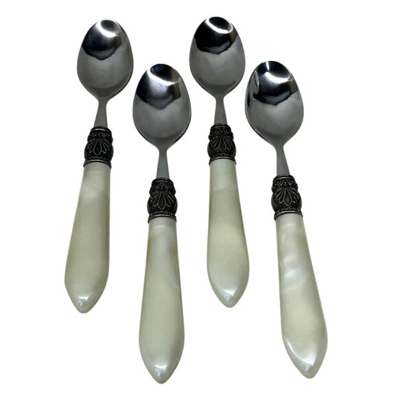 4 Orfevres Argent Sophia Cream Platinum Stainless Teaspoons 7 7/8" - Picture 1 of 5